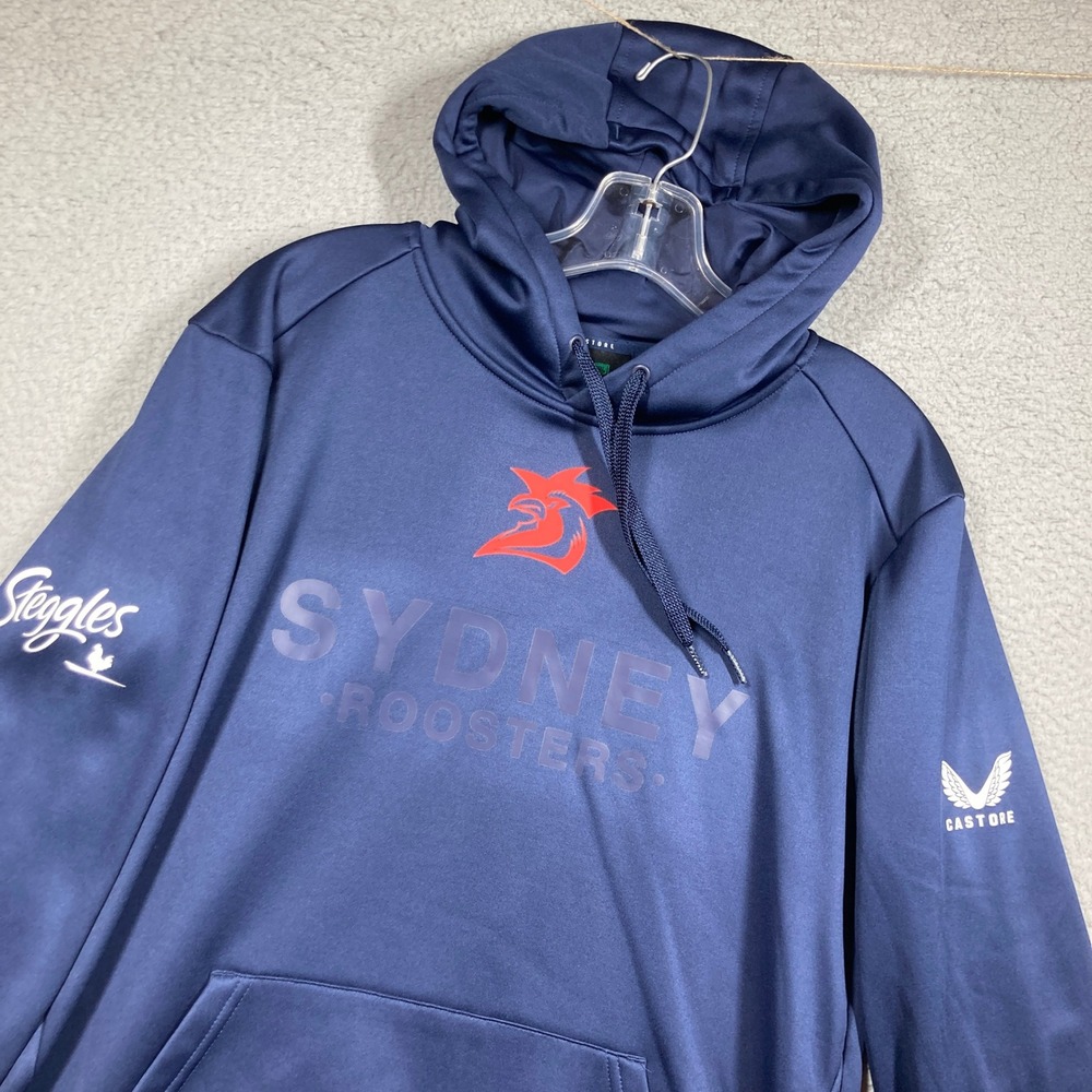 Castore Sydney Roosters Hoodie Mens Medium Navy Blue NRL Rugby Graphic Pullover